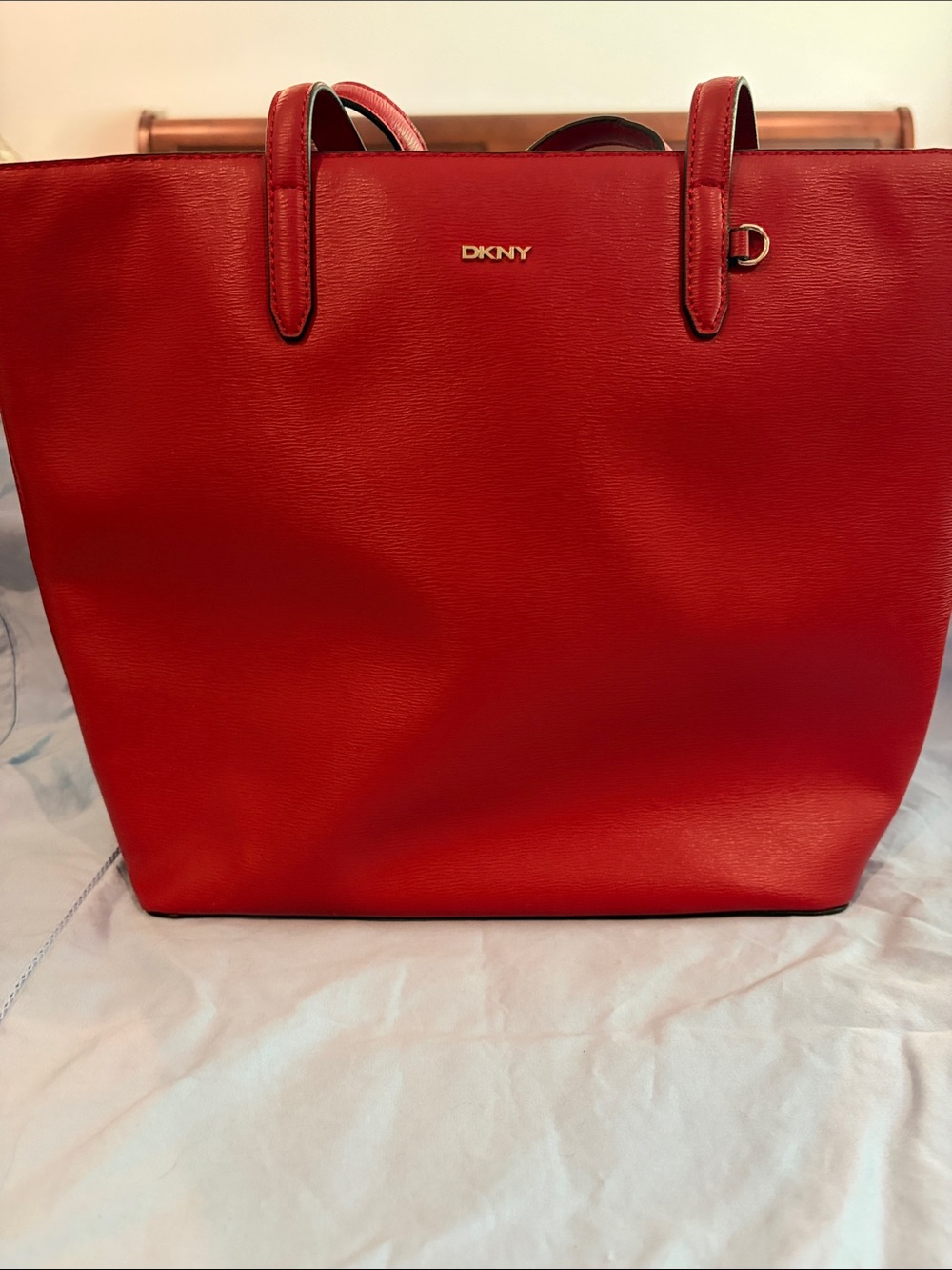 DKNY Cherry Red Epi Leather Large Shopper Tote